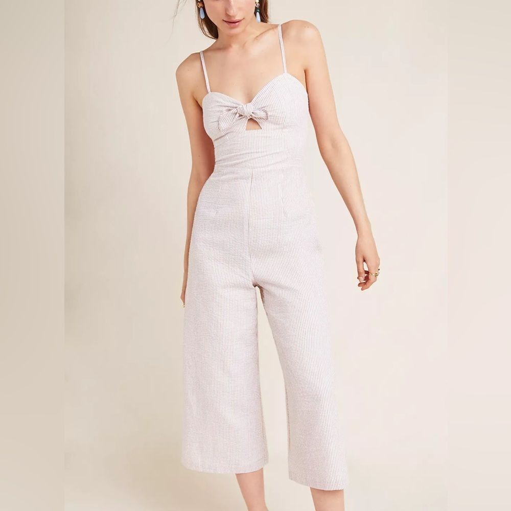 Hutch Striped Seersucker Jumpsuit – Bow Front, Cropped Wide Leg, Sz 4